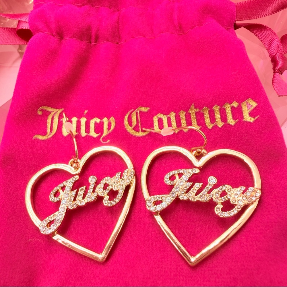 Juicy Couture Heart Hoop Earrings Gold & Rhinestone